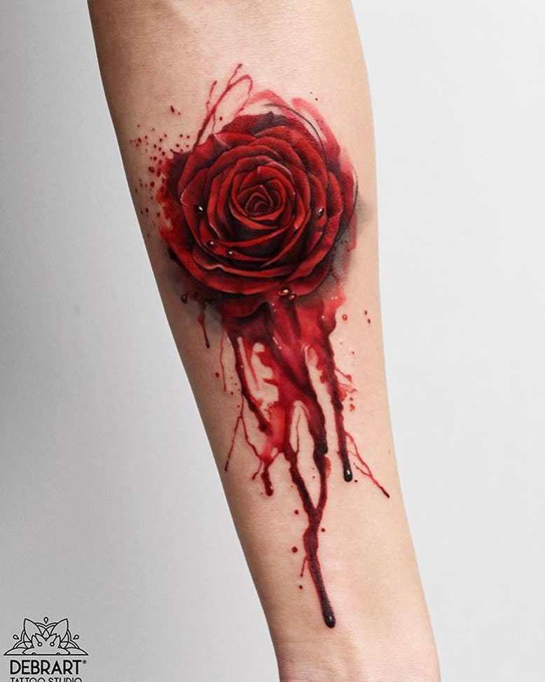 arm tattoo rose blood