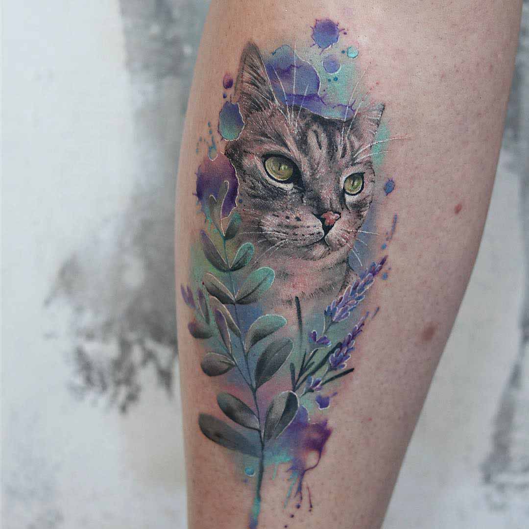 watercolor cat tattoo