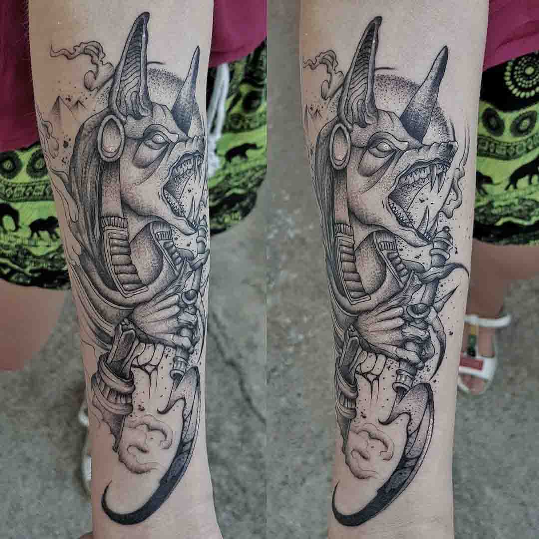 anubis tattoo dotwork