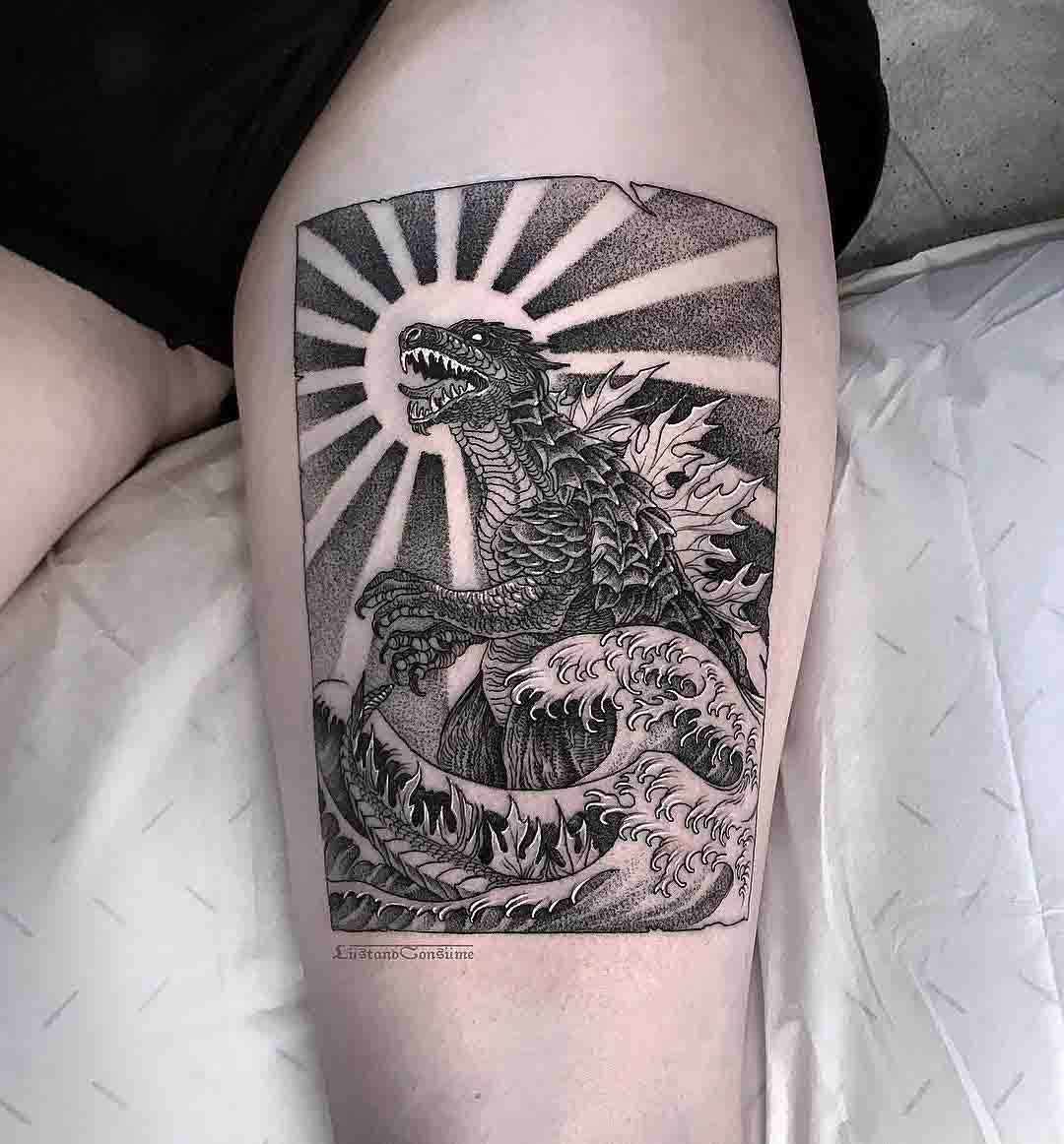 thigh tattoo godzilla