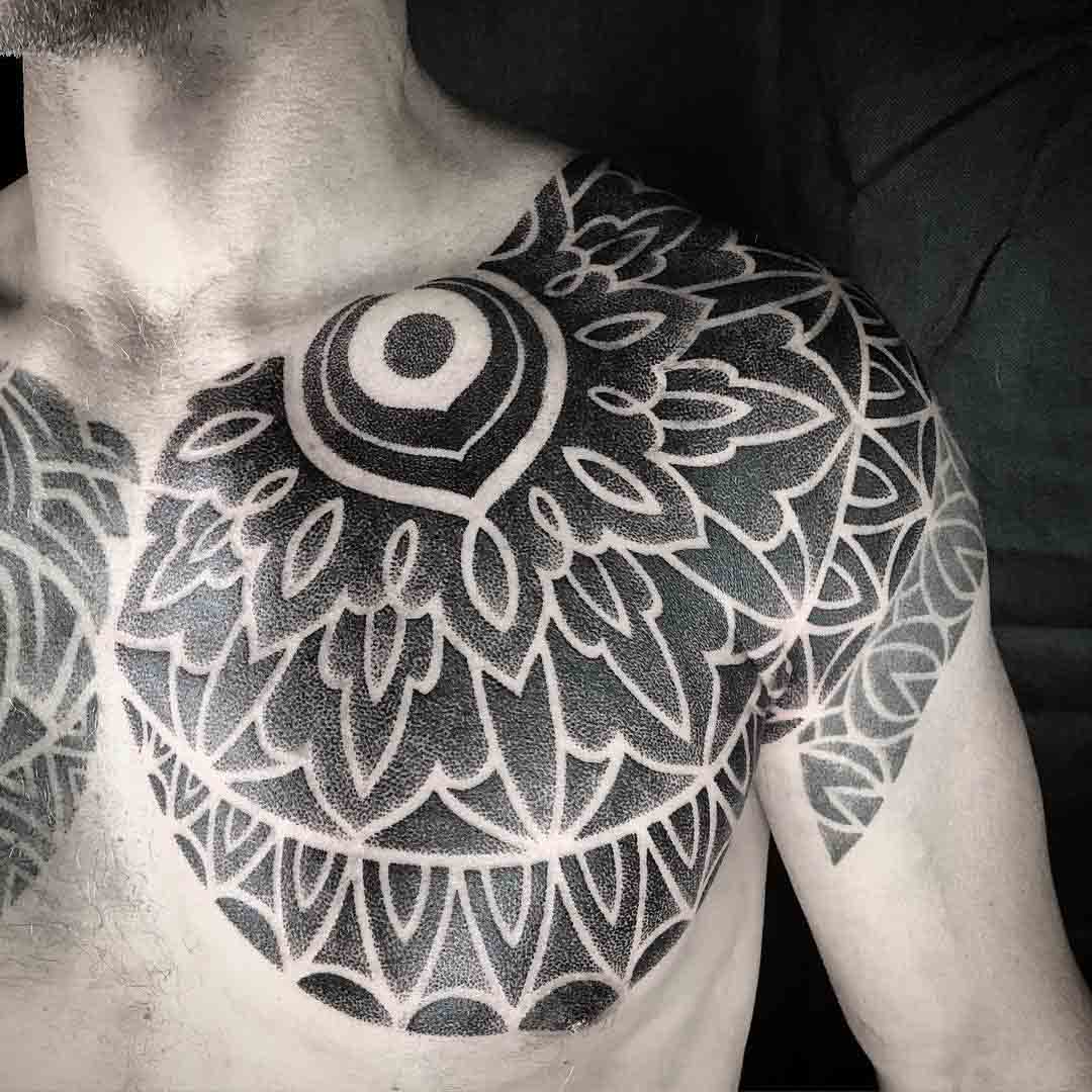 collar bone tattoo dotwork ornament