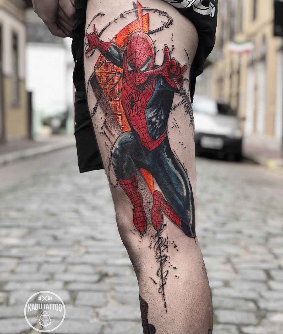 thigh tattoo spiderman