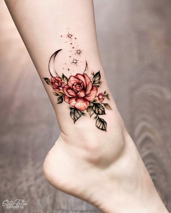 ankle tattoo rose